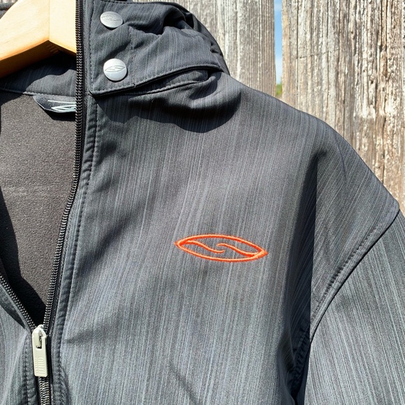 Smith Black and Grey Striped Fleece Hooded Coat L - Picture 3 of 3